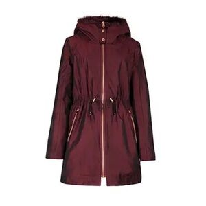 Ted Baker Women's Burgundy Fur Hooded Coat